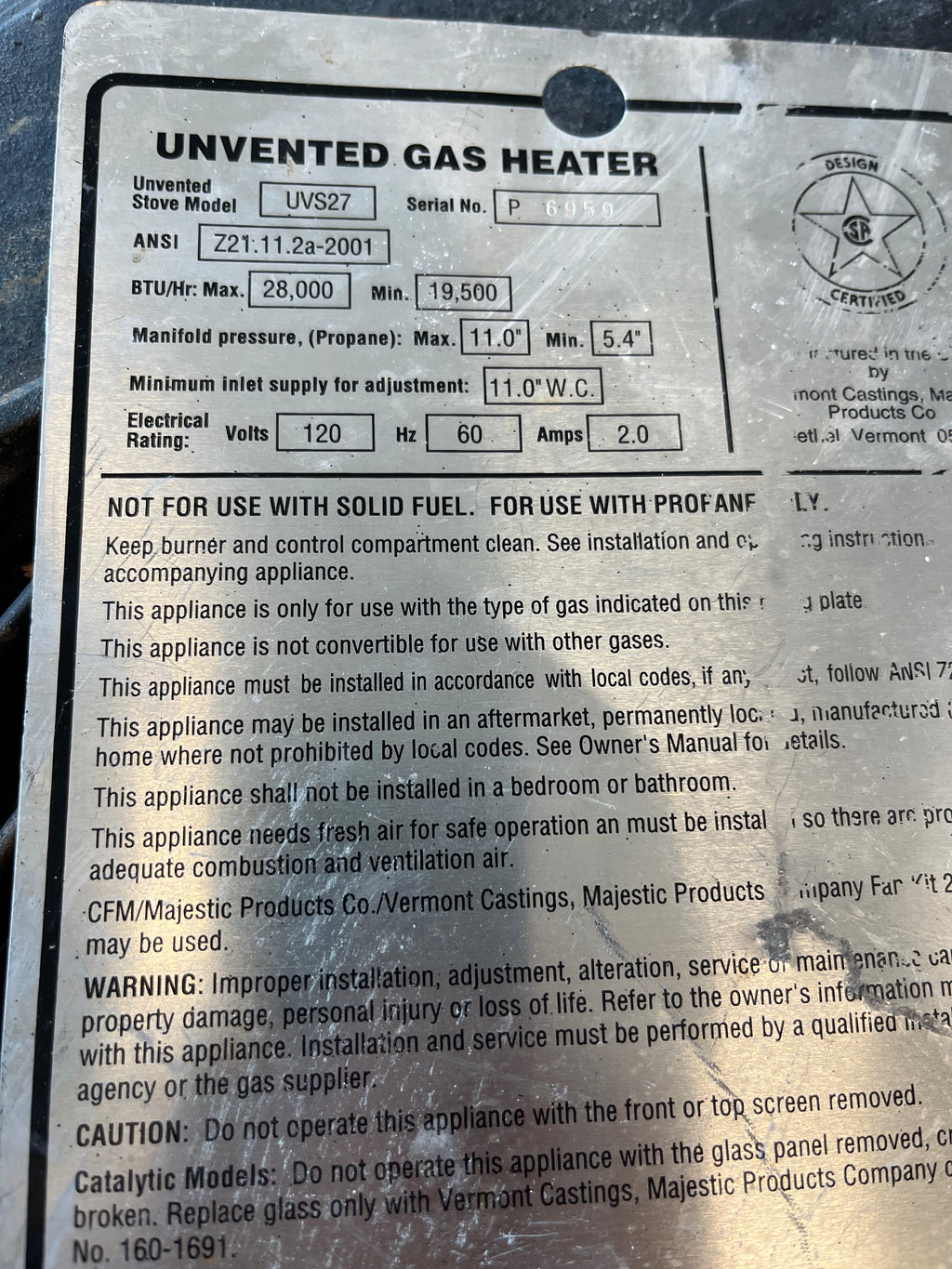 Unvented Gas Heater