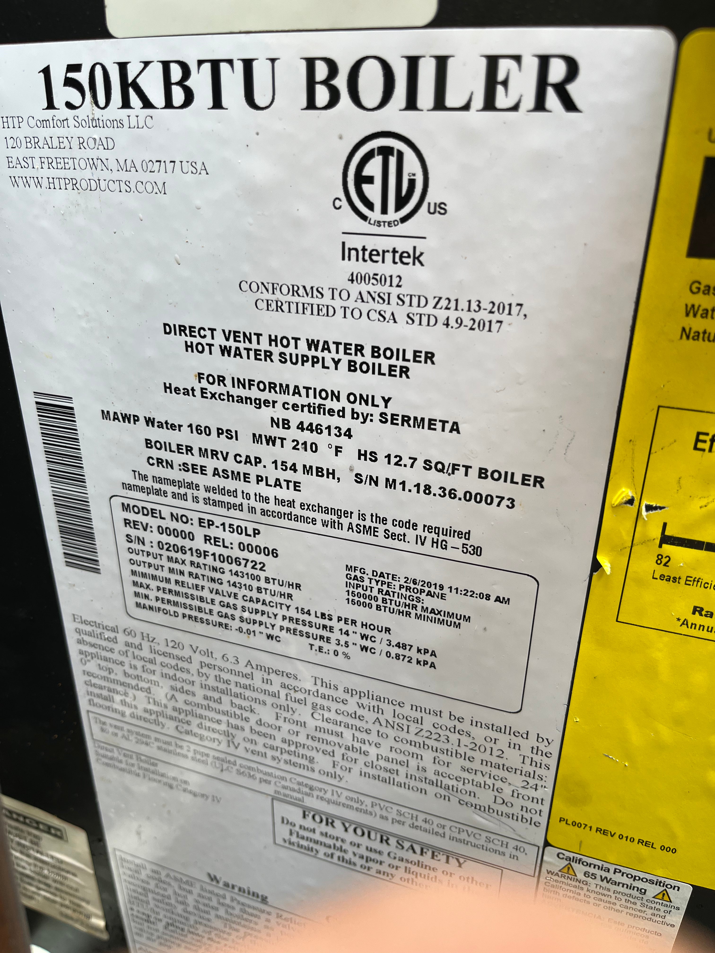 Condensing Propane Boiler 150K BTU